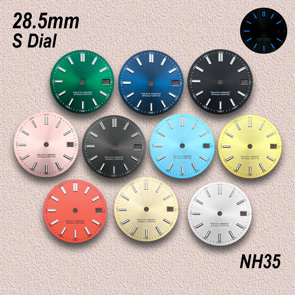 28.5mm Sunburst S Dial Fit NH35/NH36/4R Japanese Movement Blue Luminous High-Quality Dial Watch Modification Accessories