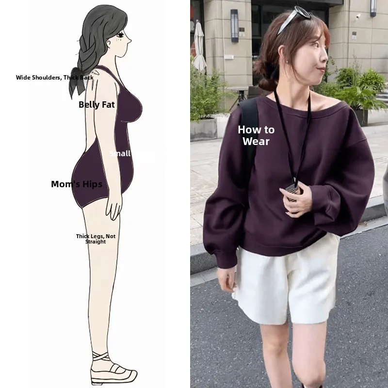 

American Retro Sle Purple oulder Oblique Sweatirt Straight Leg Casual orts Two-Piece Set Autumn New Arrival High Waist