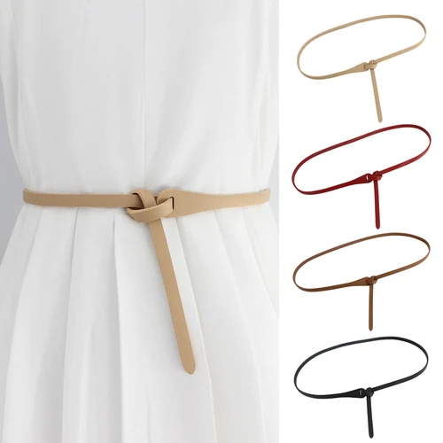 여성용 천연 가죽 얇은 벨트, 다용도 캐주얼 버클 프리 매듭 벨트, 스웨터 원피스 장식 스트랩, 새로운 복고풍 판매 