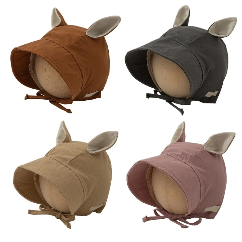 

Spring Summer Baby Bonnet Adjsutable Chin Strap Tied Turban Hat Wide Brim Sun Protections Caps for Outdoor Activities