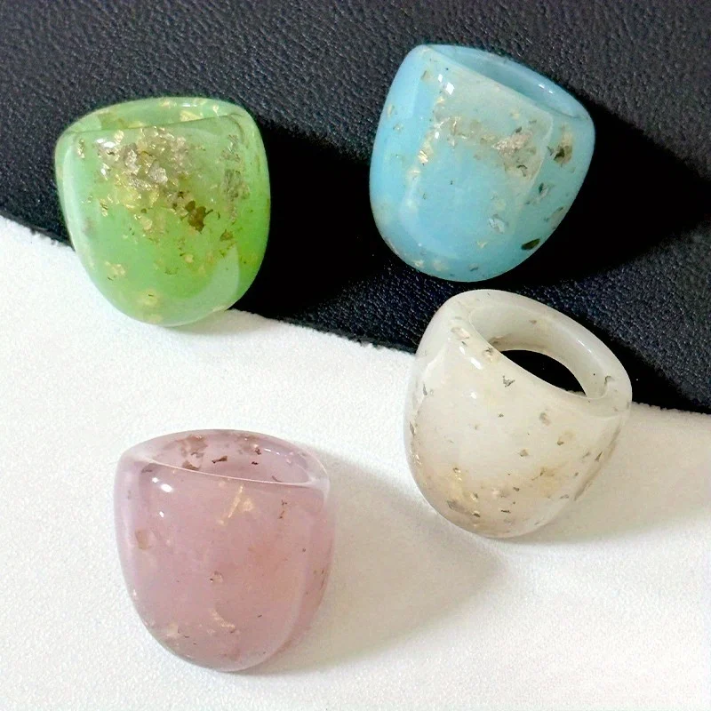 

Resin Material Colorful Oval Macaron Ring Glitter, Wide Version Candy Color Fashionable Women's Simple Ring