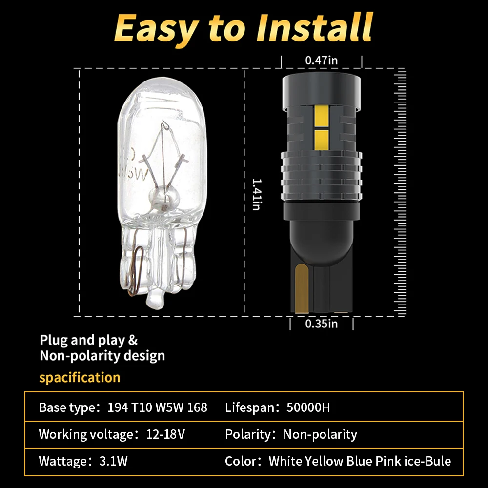 Oprah Super Bright T10 W5W LED Car Bulbs 194 168 Lights Canbus No Error For Car Interior Dome Lamps Truck Width Clearance Light