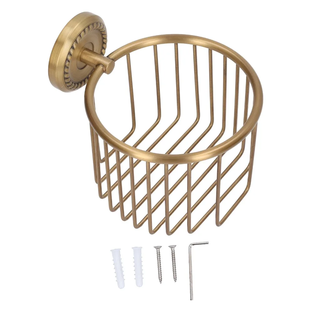 

Copper Toilet Paper Holder Hollow Out Rust Proof Toilet Paper Rack Antique Brass Stable Tissue Roll Basket Bathroom Accessory