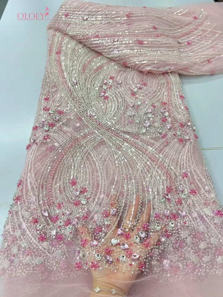 OLOEY, encaje de lujo francés africano hecho a mano con bordado de cuentas de cristal, tela de encaje con lentejuelas nigerianas de alta calidad para vestido de boda