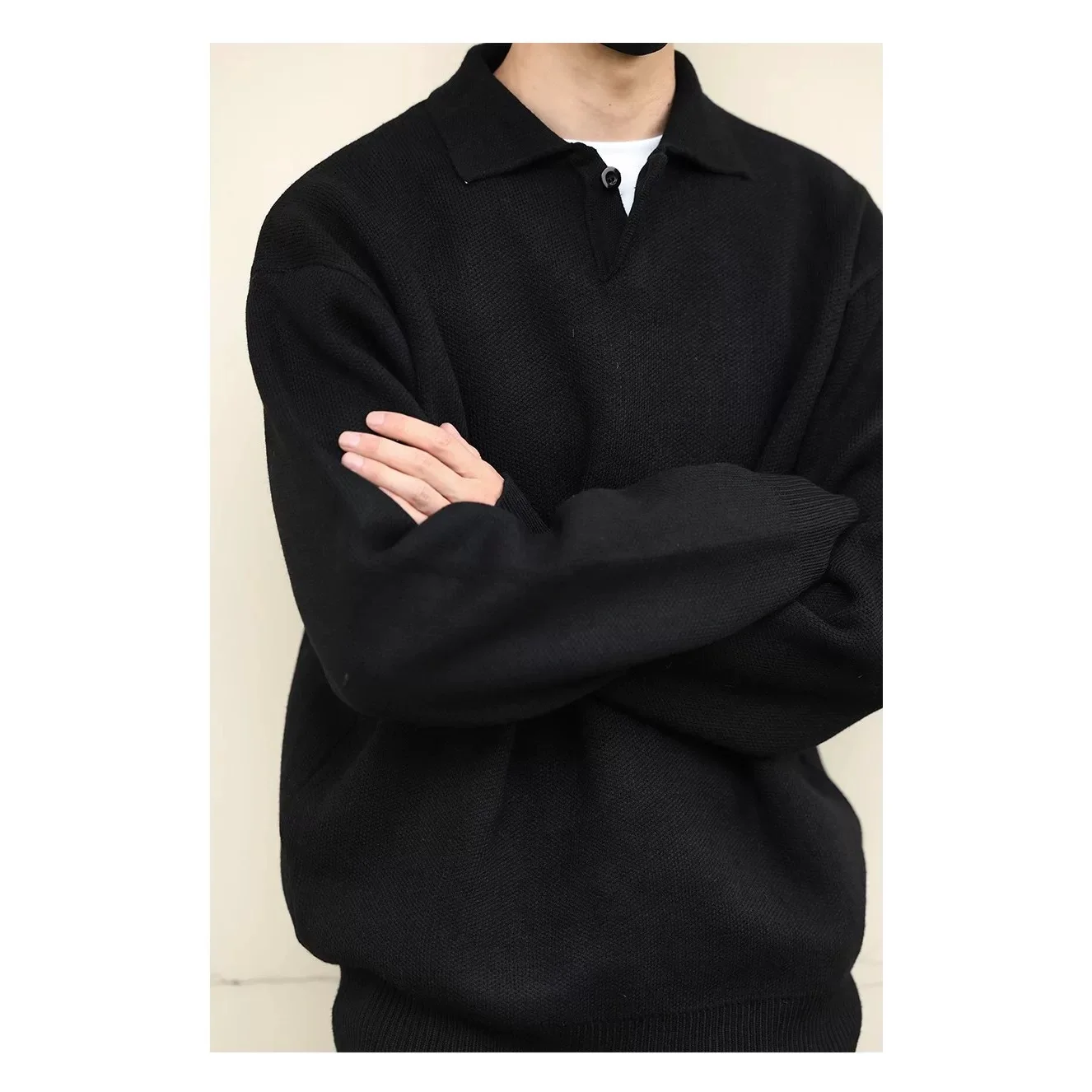 Coupe ample Long Sve pull tricoté col Bla hommes automne hiver Faionable polyvalent paresseux Sle couche de finition