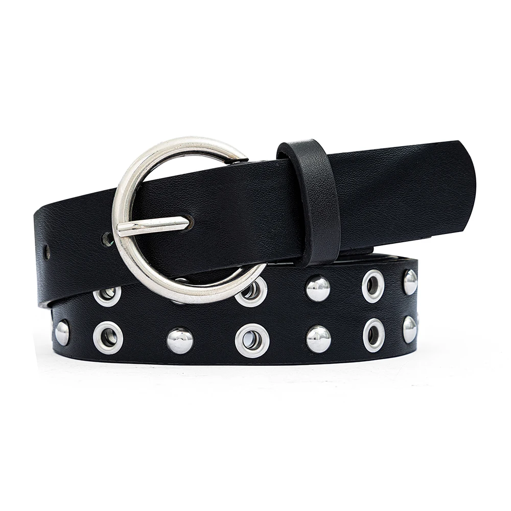 1 حزام نسائي ذو دبوس مستدير بإبزيم مزدوج الصف مع حزام جينز مزخرف