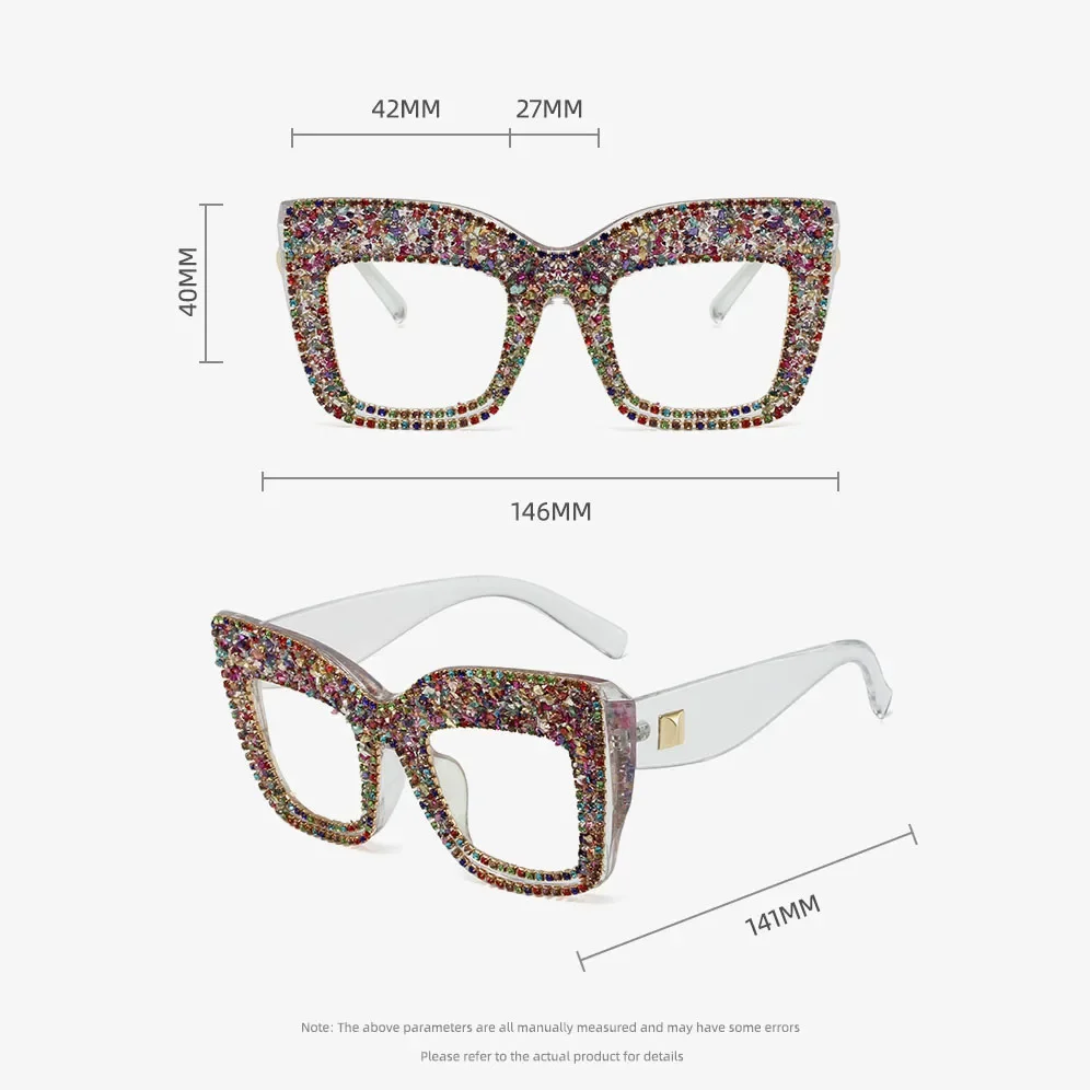Luxury Diamond Anti Blue Light Square Glasses Women Vintage Myopia Prescription Optical Brand Designer Oversized Eyewear Frame