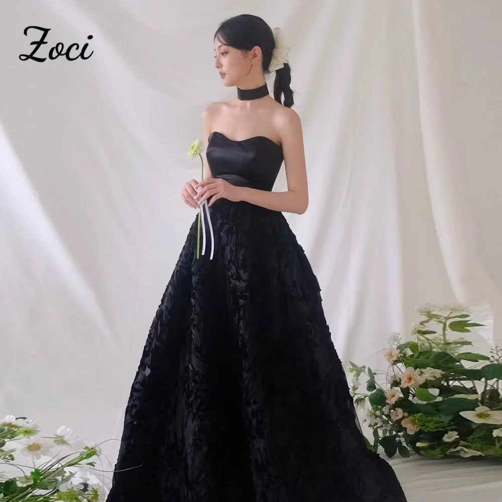 

Zoci Sweetheart Satin Lace Black Korea Wedding Dresses 3D Flowers A Line PhotoShoot Bride Party Gowns Customized
