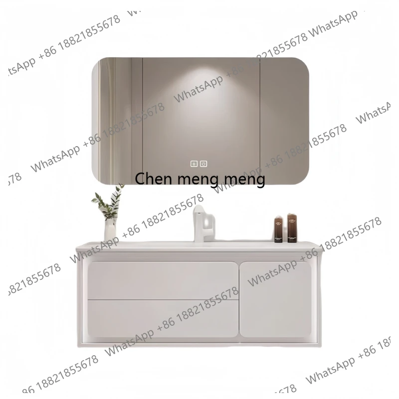 

Modern Storage Bathroom Cabinets Cream-style Ceramic Integrated Basin Bathroom Cabinets Oak Lacquered Furniture