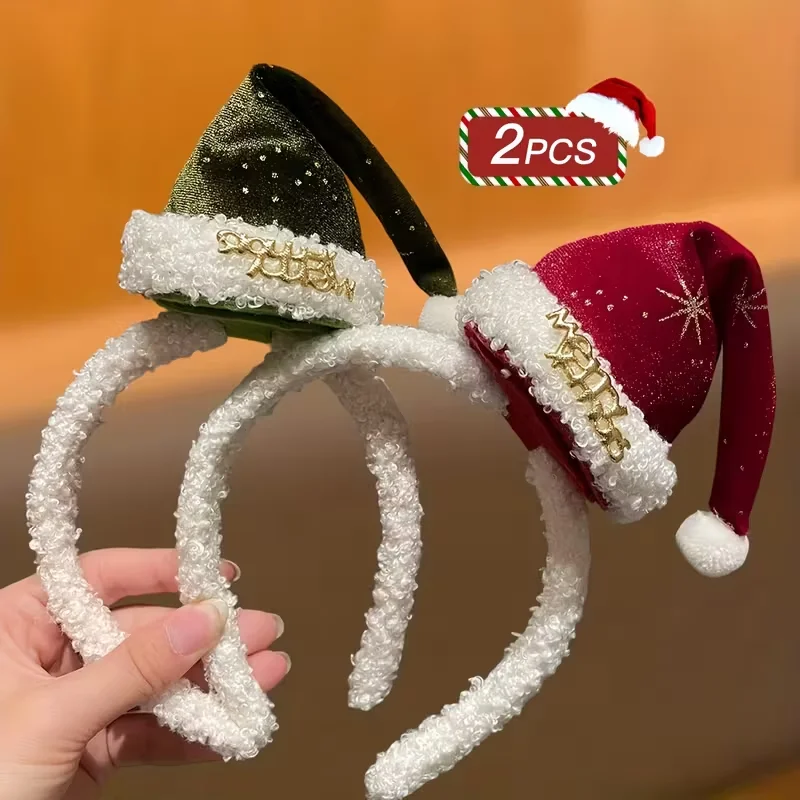 1/2 قطعة على طراز السيدات، عصرية ولطيفة، إكسسوار شعر عيد الميلاد، كرة قطيفة، عصابة رأس قبعة عيد الميلاد، زينة عيد الميلاد
