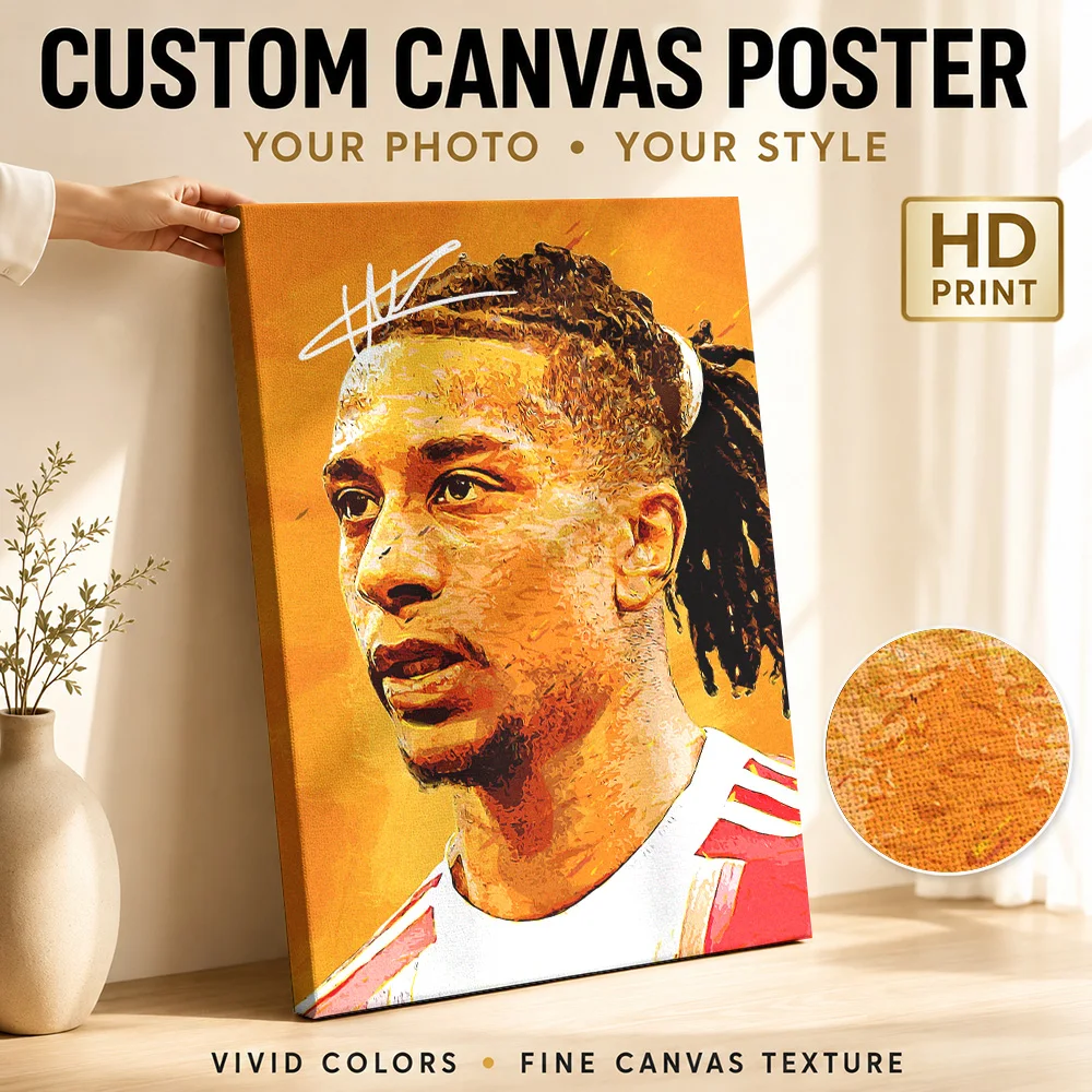 Michael Olise Portrait Framed Canvas Print Poster Personalized Photo Sports Portrait Wall Art for Man Cave Decor Ready to Hang