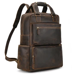 Luxry Brand Designer Leather Backpack Large Capacity Travel Bag Of Men Male Vintage Fashion Backpack for 15.6 Computer drop ship