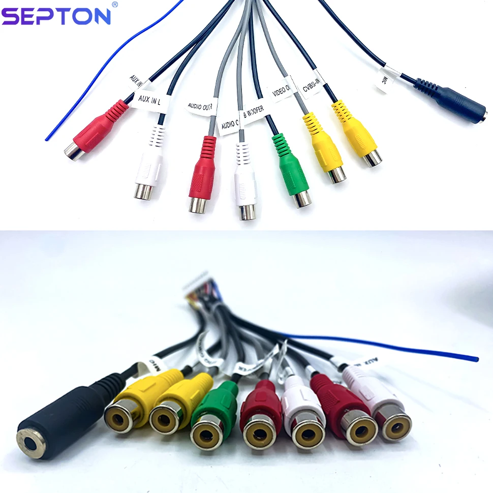 SEPTON 20 Pin Universal RCA Cable Adapter Wiring Connector for Android Car Radio Output Wire Harness Mic Interface Line 3.5mm