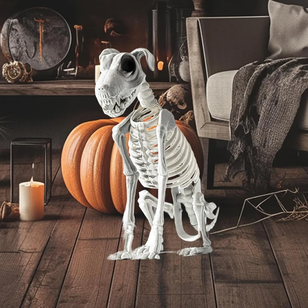 Halloween Skeleton Dog Sitting Dog Skeleton Decoration Sharp Teeth Dog Bone for Halloween Decor Indoor Outdoor Scary Scene