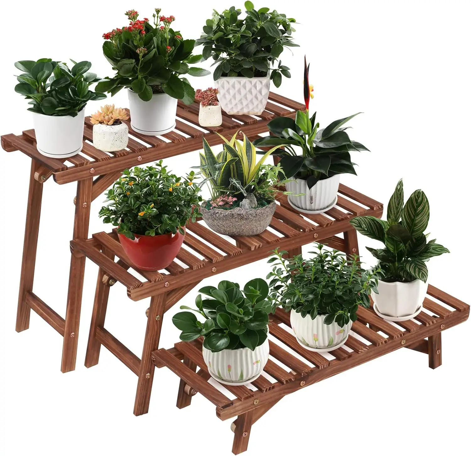 

Freestanding 3 Tier Ladder Shelf Wood Plant Stand Indoor Outdoor Plant Display Rack Flower Pot Holder Planter Organizer