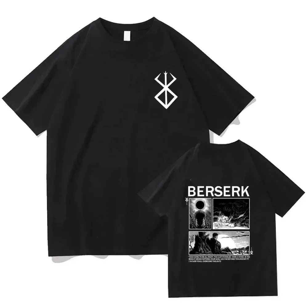 Hip Hop Streetwear Men T-shirt Anime Berserk Guts Print T Shirt 100% Cotton Tee Unisex Oversized Casual Women Tshirt Y2K Clothes