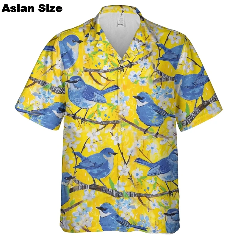 

Fashion Flower Bird 3D Printed Beach Shirts Mildly Florals Short Sleeve Animal Plants Lapel Blouse Cute Frog Birds Button Shirt