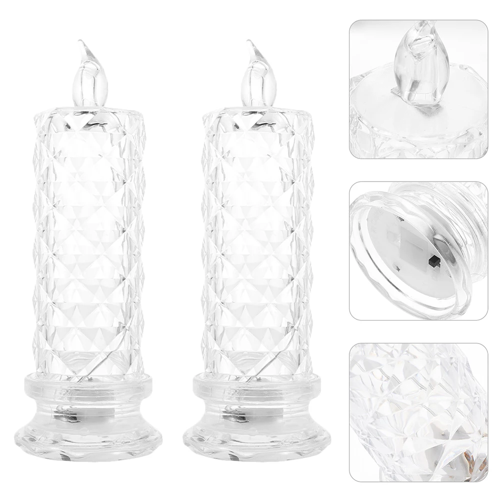 

2 Pcs Electronic Candles Warm Light Rose Pattern Flickering Flameless Bedroom Decorative Lights Wedding Party Christmas