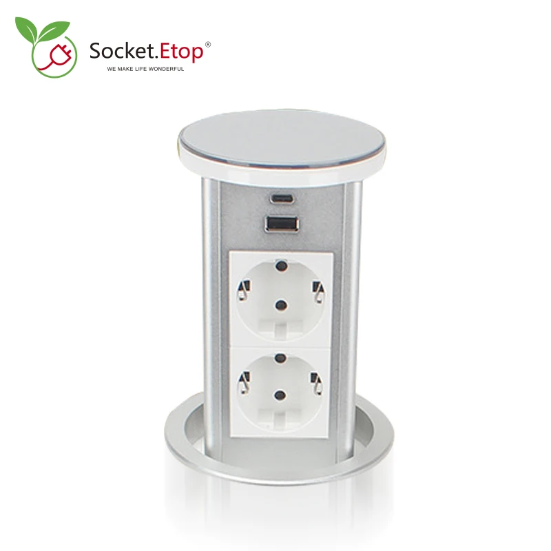 

Marble Lifting Pneumatic Air Spring EU Plug Socket Power Outlets Hidden Wooden Desktop Countertop Home Kitchen Worktop Promotion