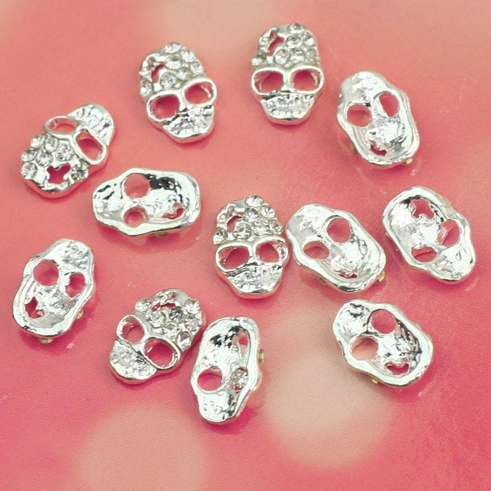 

12pcs Silver Skull Rhinestone Nail Art Stickers 3D Charm Decals Decoration for Nail Polish UV Gel Acrylic Nails Cell Phone Home