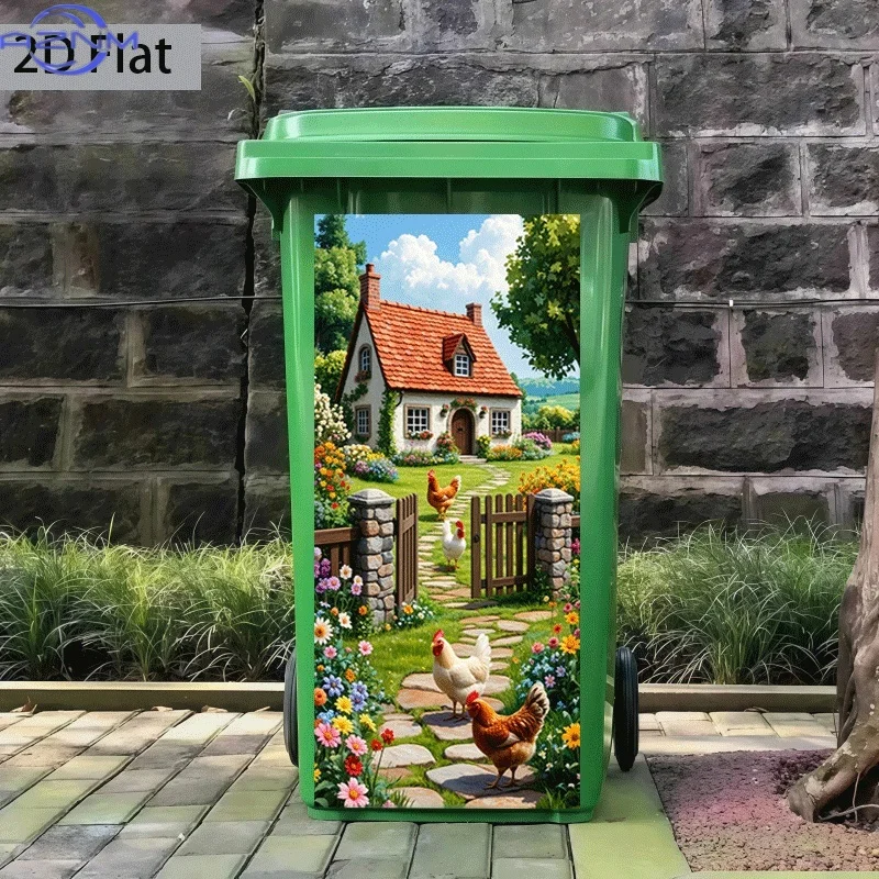 [] Trash Can Sticker [37×82 Cm] Pastoral Chicken Home Theme Design Wall Sticker Decoration Wallpaper Self-Adhesive Kitchen Tra