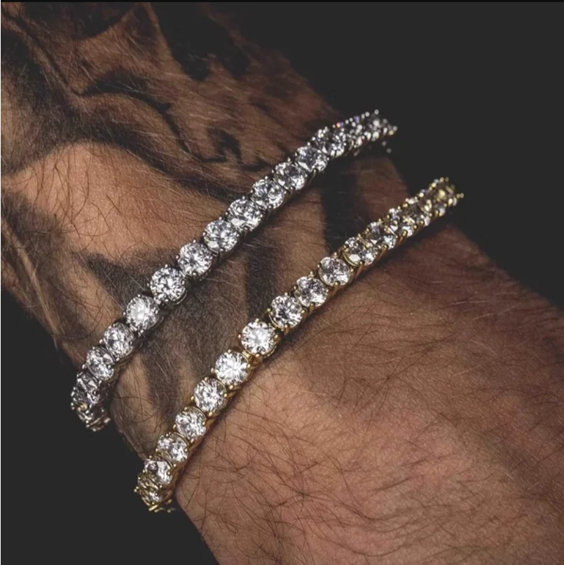 Pulsera de tenis de moissanita auténtica de 2mm para hombres y mujeres, regalo de Navidad, joyería de boda de 100% Plata de Ley 925