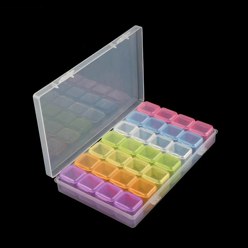 

28 Compartments 7 Line Detachable Plastic Storage Box Clear Colorful Organizer for DIY Nail Art Jewelry Accessories Display Case