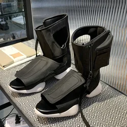 New Fashion Horseshoe Sandal Boots Black High Top Men's Sandals Roman Style Peep Toe Boots Sandalias Hombre Zapatos