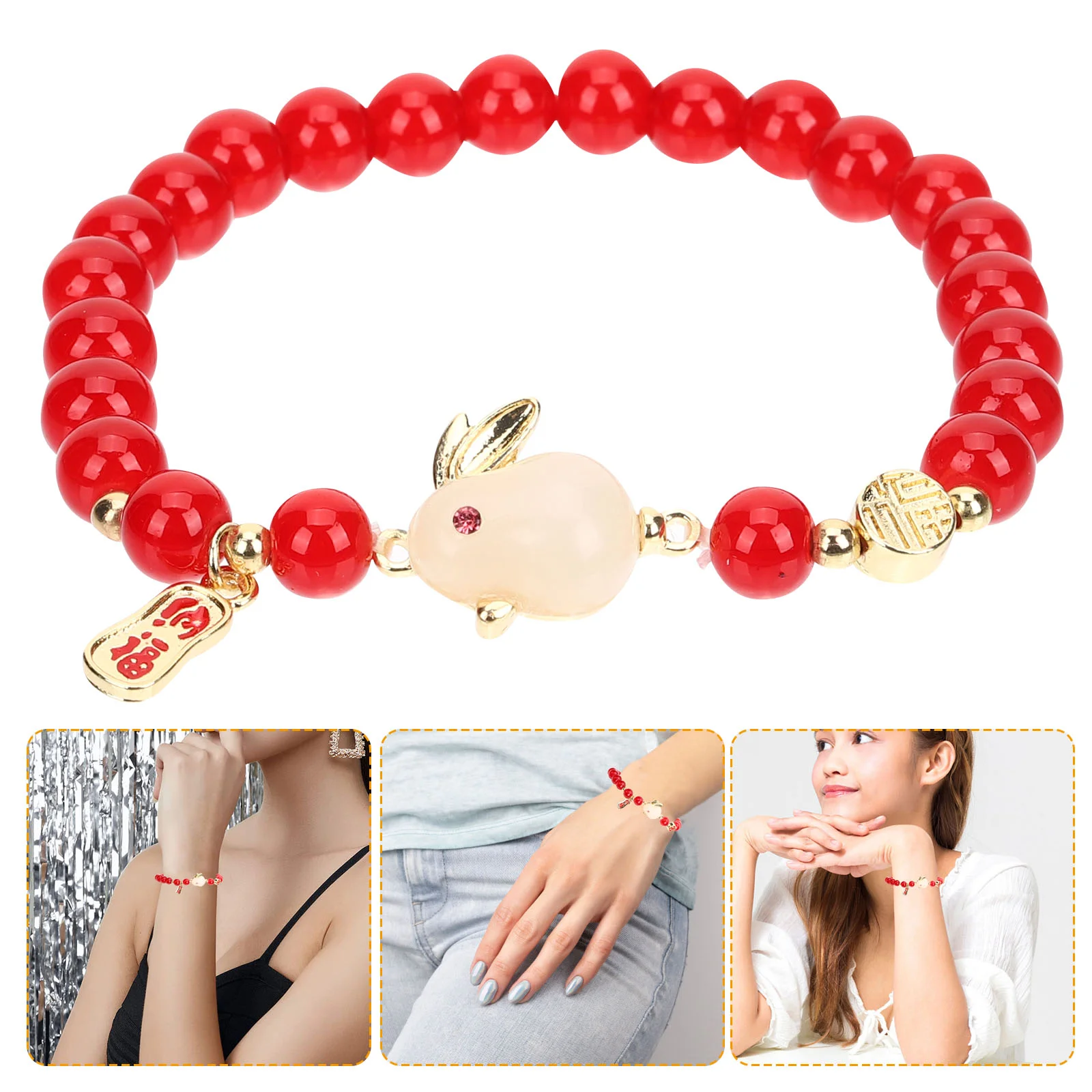 Beaded Bracelet Miss Red Bracelets Cousin for Women Glass Beads Rabbit Year