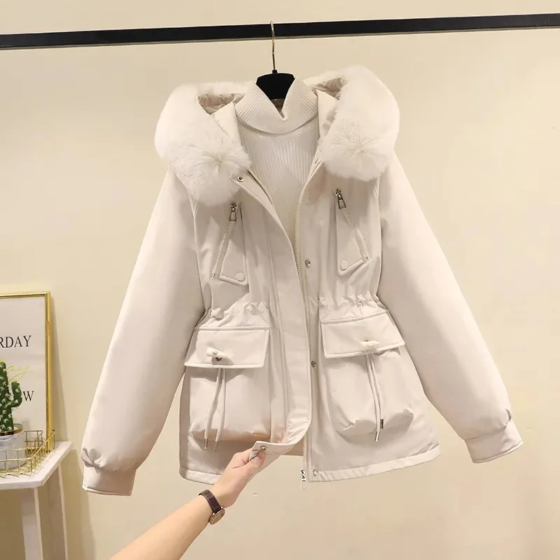 

Women Parka Fashion Long Coat Wool Liner Hooded Parkas 2025 New Winter Jacket Slim with Fur Collar Warm Snow Wear Padded Clothes