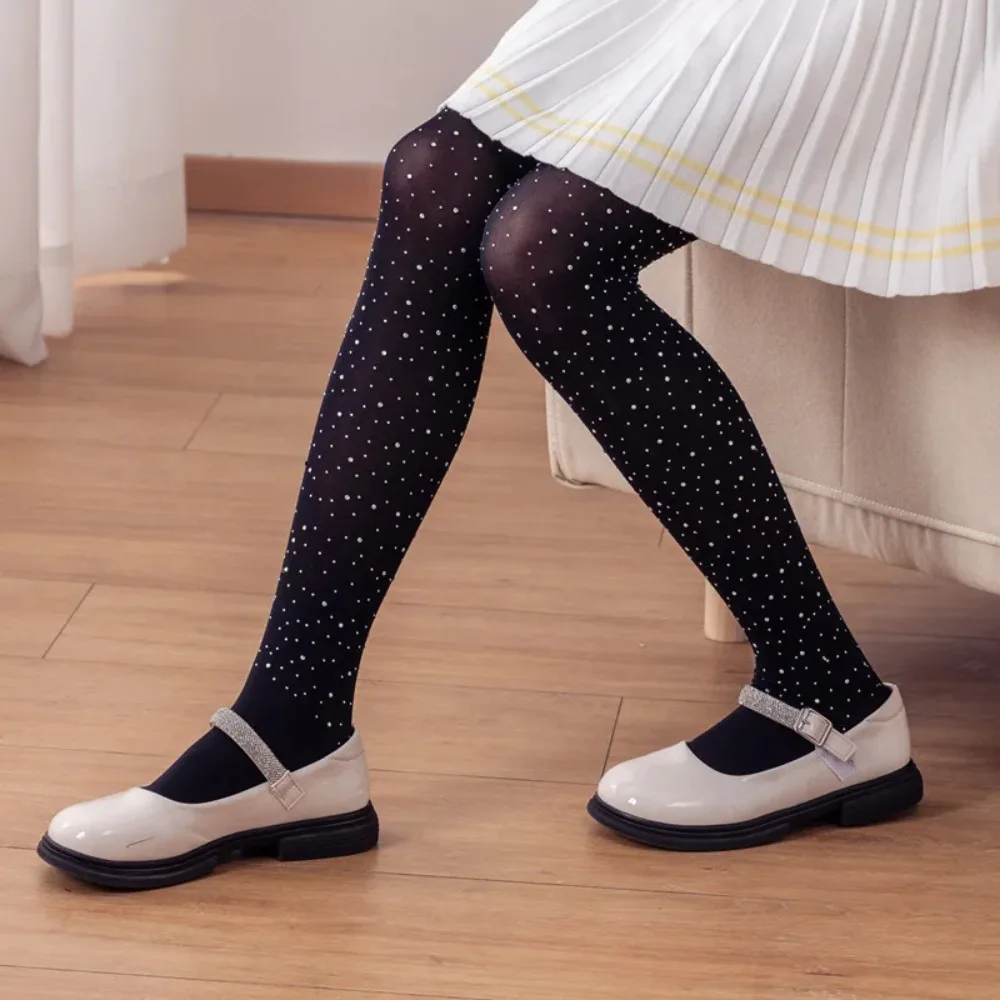 Spring Children Black Skin Kids Pantyhose Glitter Rhinestone Tights for Children Autumn Soft Dancing Legging Stocking Sock
