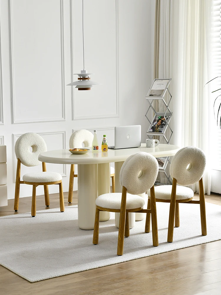 

French cream style dining table and chairs combination household small apartment net red oval white table