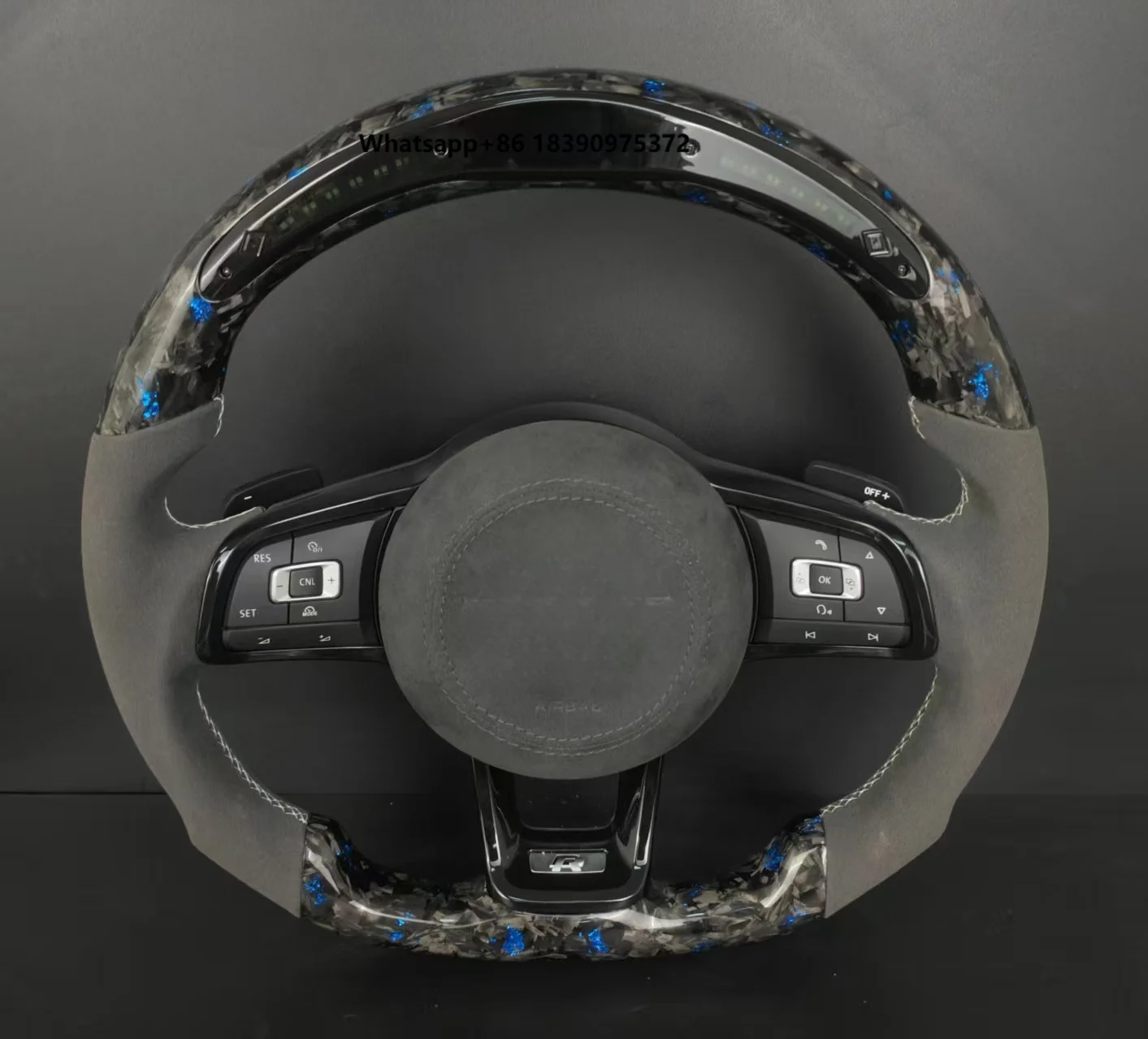 Carbon Fiber Steering Wheel with Blue Flakes, Wrapped, LED Shift Lights