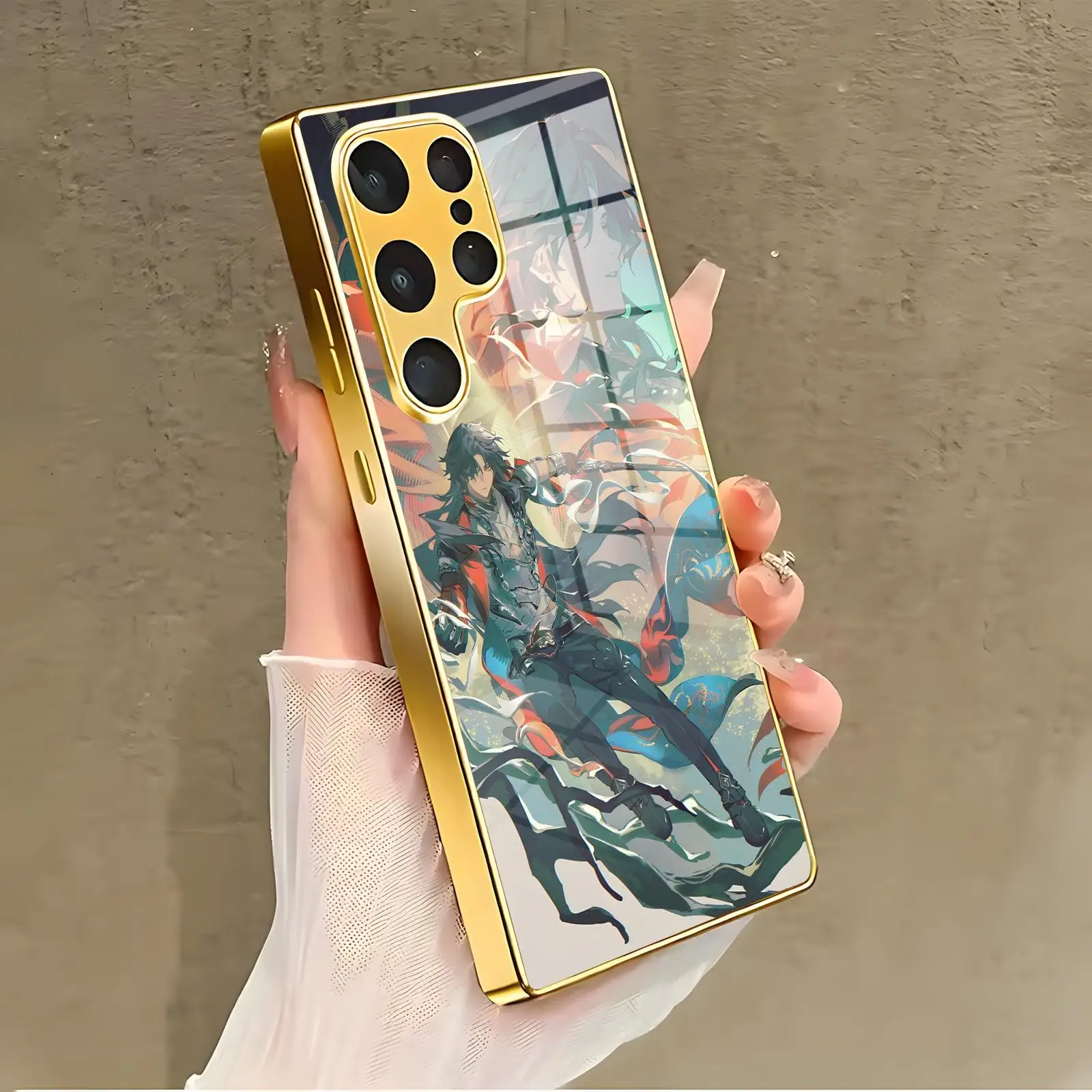 Phone Case For Samsung S26 S25 S24 S23 S22 S21 Plus Ultra Note20 Electroplated glass Phone Case Honkai Star Rail Mortenax Blade