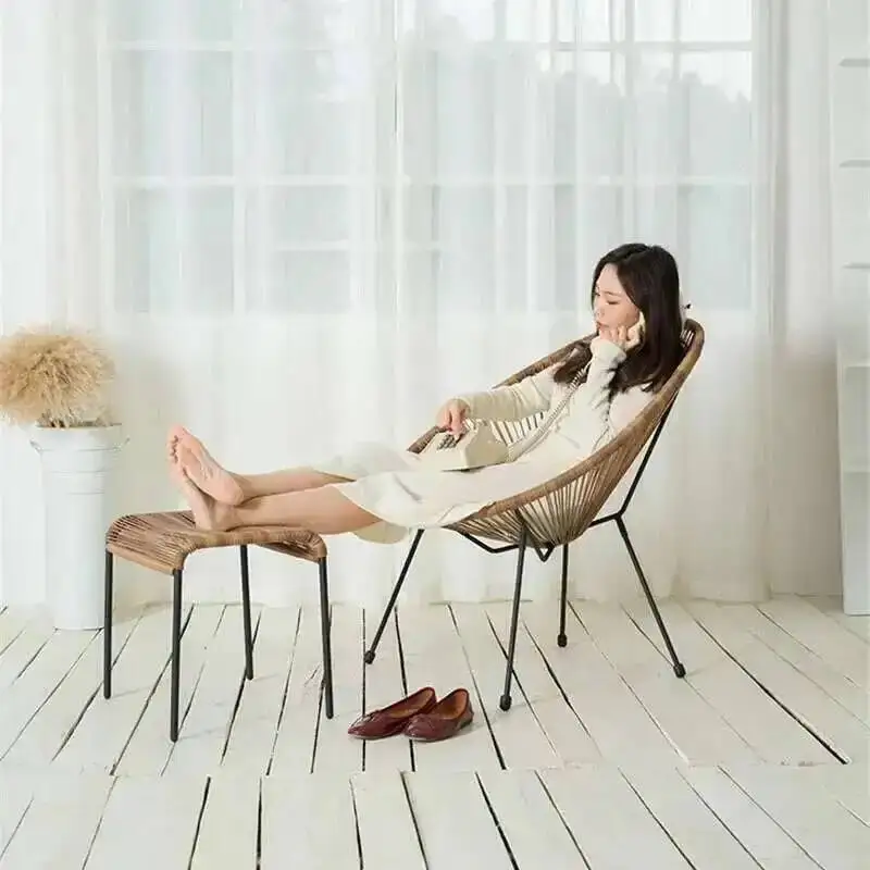 

Home Living Furniture Room Leisure Nordic Chair Armchair Ins Wicker Chair Balcony Outdoor Rattan Chair Balcony Backrest Armchair