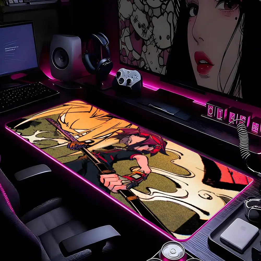 

Коврик для мыши Shaman King Коврик для мыши с HD-печатью Компьютерные геймеры с запирающимся краем Нескользящий коврик для мыши RGB XXL90x40 см Коврик для клавиатуры ПК Настольный коврик