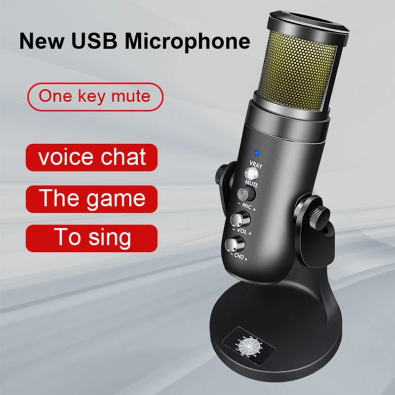 

Multipurpose Professional USB Microphone Type-C for Recording PC Computer Chat Singing 360 Degree Rotation Control RGB Light