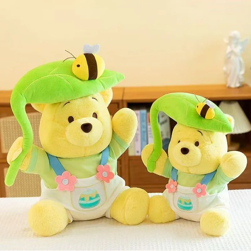 

Cute Winnie The Pooh Plush Toy With Green Leaf And Bee Decor Soft Stuffed Bear Doll Lovely Gift For Kids Birthday Christmas