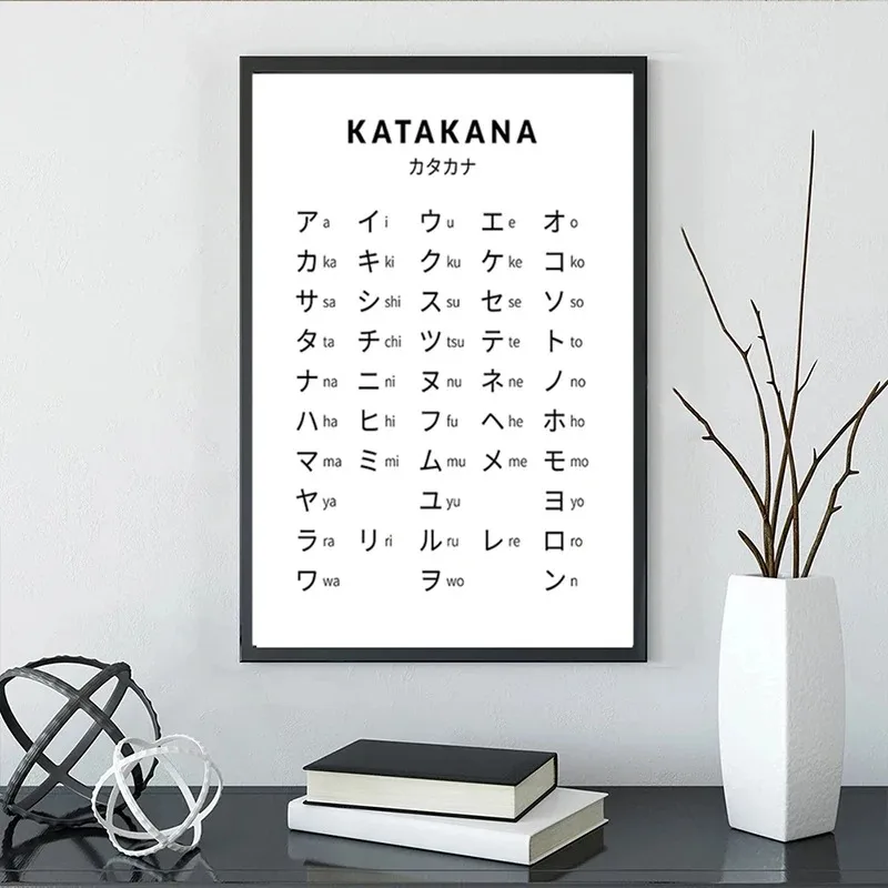 Hiragana and Katakana Chart Art Print Black White Japanese Alphabet Poster Japan Wall Pictures Canvas Painting Home Decoration