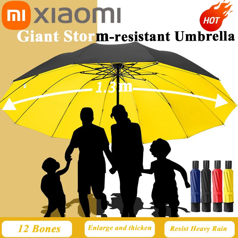 Payung Lipat Xiaomi yang Diperbesar, Tebal, Pelindung Angin dan Hujan, Payung untuk Empat Orang, Diameter 130CM, Penguatan Tulang Rusuk