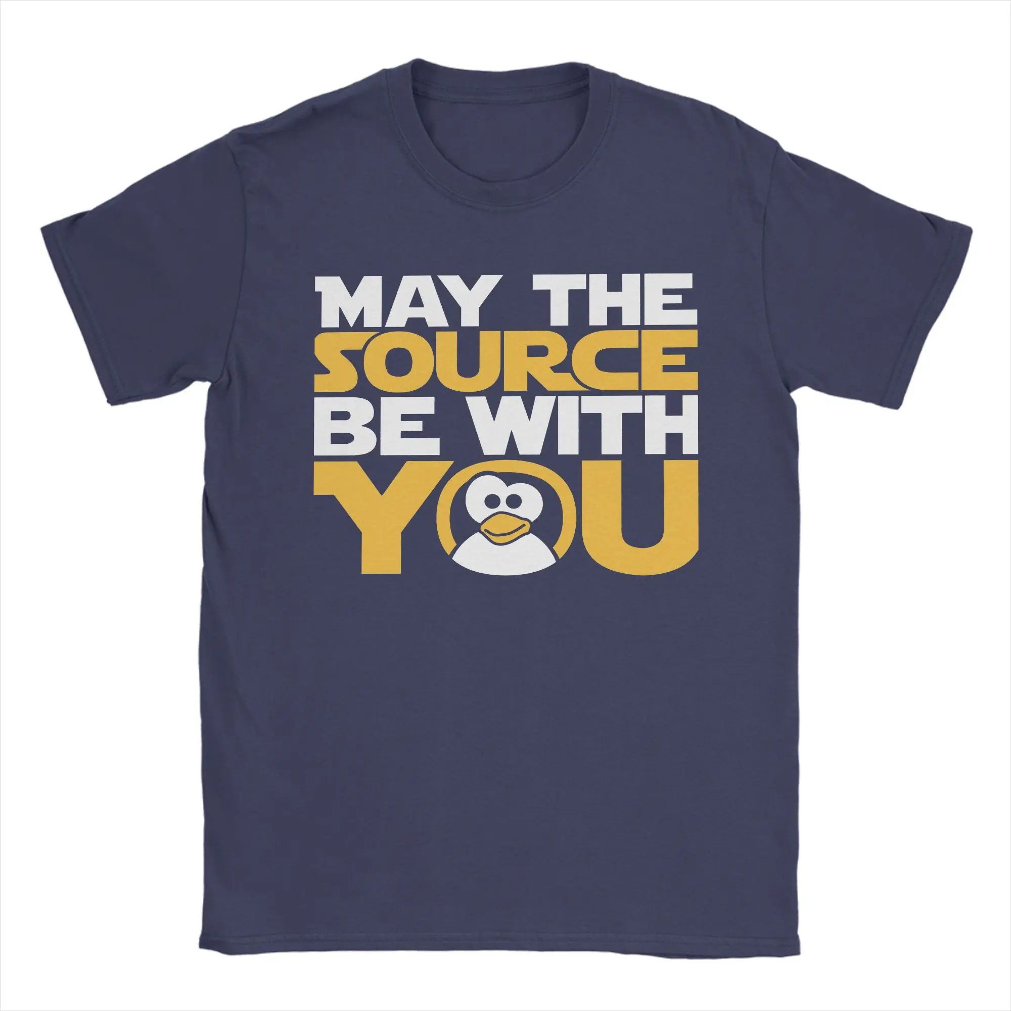 Printed May The Source Be With You Tshirts For Men Cotton Short Sleeve Arch Linux Tux Programmer Developer Geek Nerd Top Tee