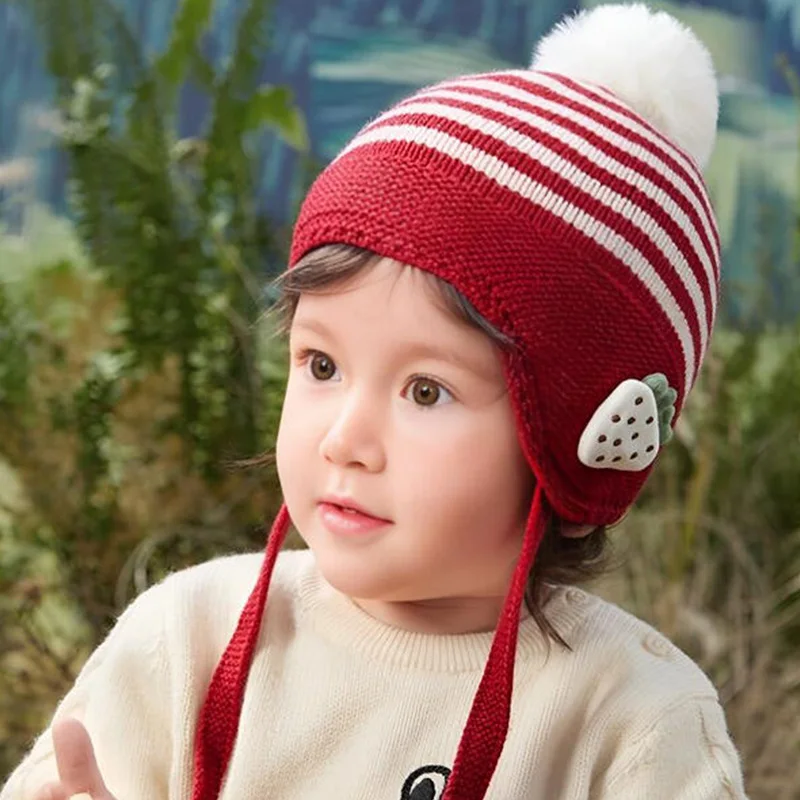 

Модная полосатая детская зимняя шапка-ушанка, мягкая теплая шапка с героями мультфильмов для малышей с окружностью 34-47 см для мальчиков и девочек