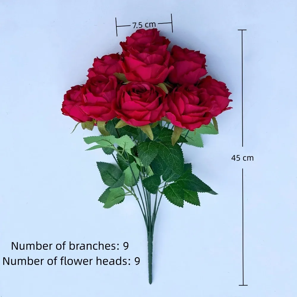 Künstliche Rosenblüten mit 9 Köpfen – romantisches Valentinstagsgeschenk, künstliche Blüten für Heimdekoration und Tischdekoration für Hochzeiten – Detail 1