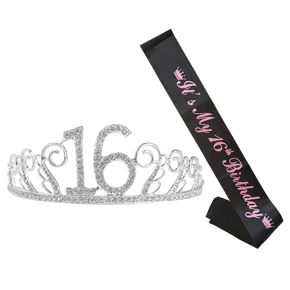 

1 set One Size Birthday Crown Party Decorative Sash Queen Crystal Hair Comb Elegant Tiara Lightweight Sparkling Rhinestone