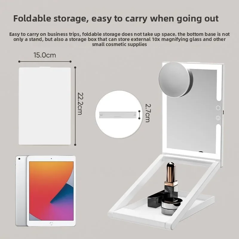 LED vanity vanity mirror with lamp, desktop folding portable mirror