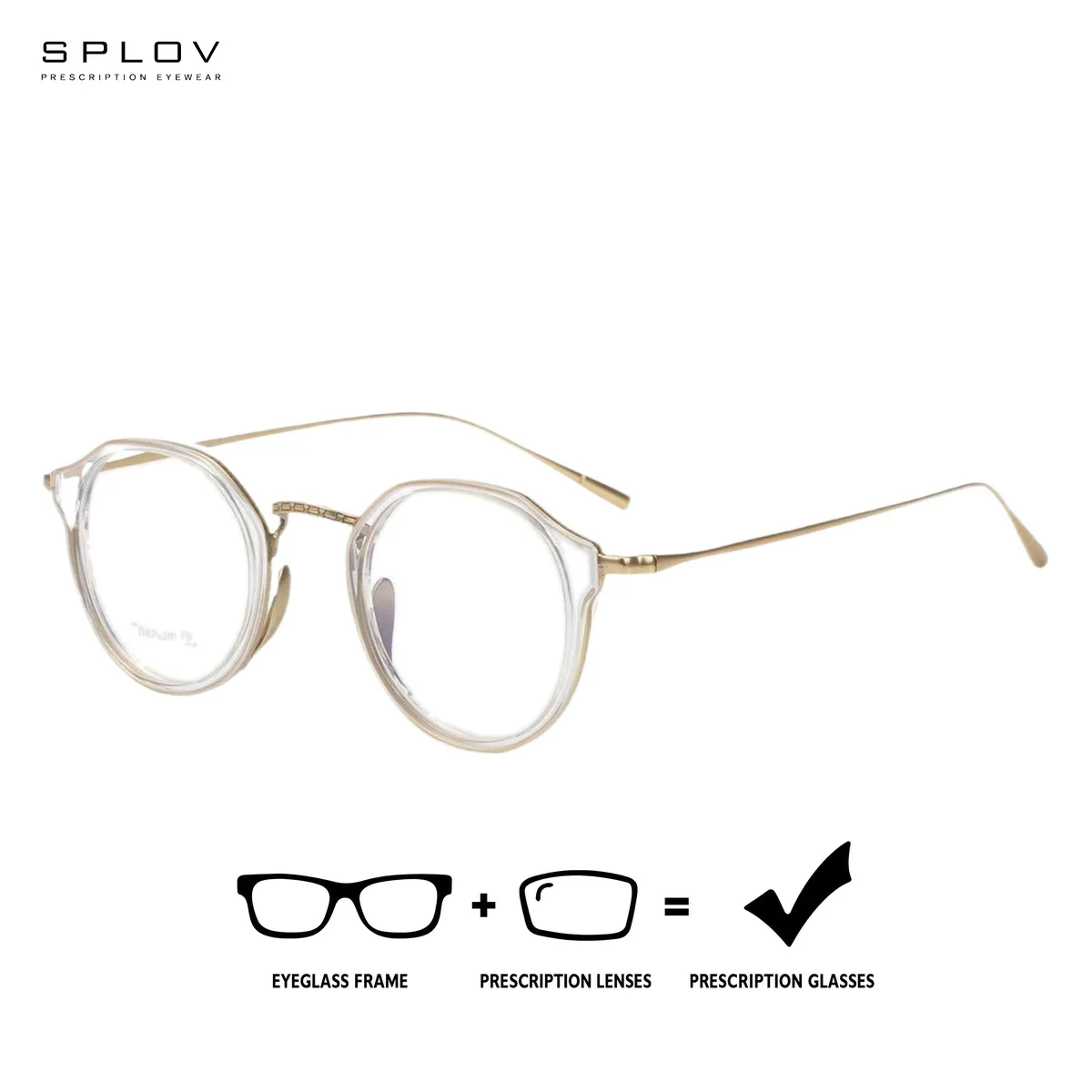 SPLOV Custom Round Titanium Progressive Prescription Glasses Blue Light Blocking Photochromic Full-Rim Fashion Optical Eyewear