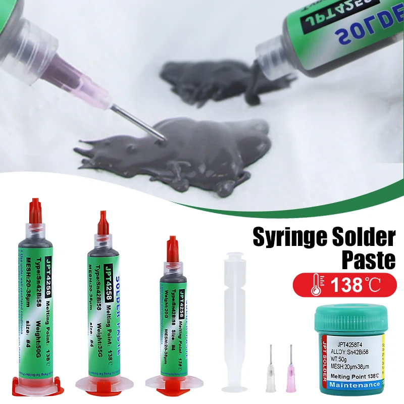 

Needle Tube Solder Paste Low Temperature Lead-free Type Tin Solder Paste 138℃ Welding Flux for Precision Solder SMD BGA IC PCB