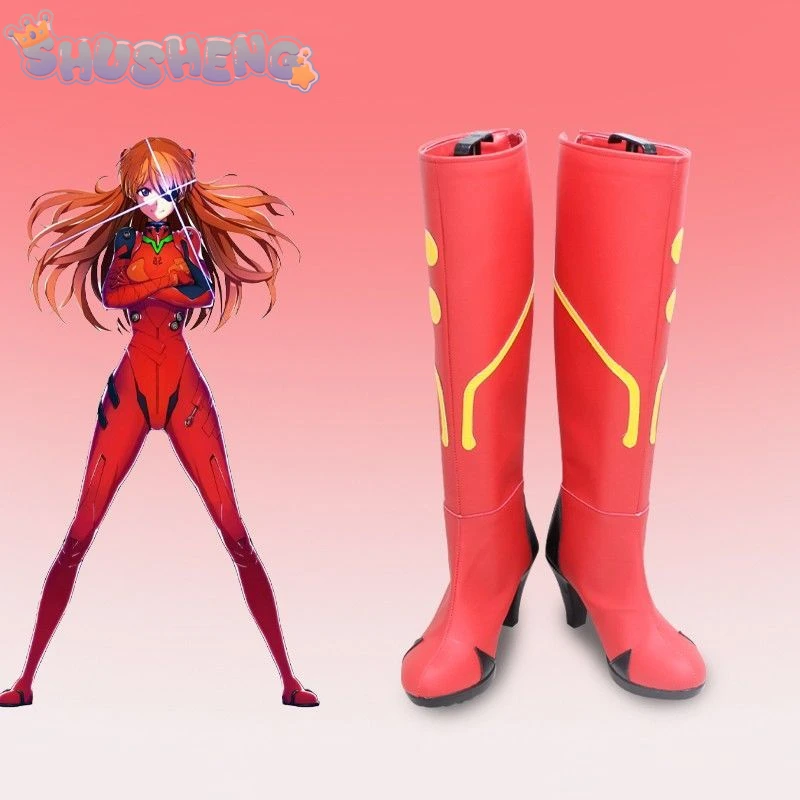 Asuka Langley Soryu EVA Cosplay Schoenen Feest Kerst Rode Laarzen met hoge hakken Heren en dames Aangepaste maten 34-46