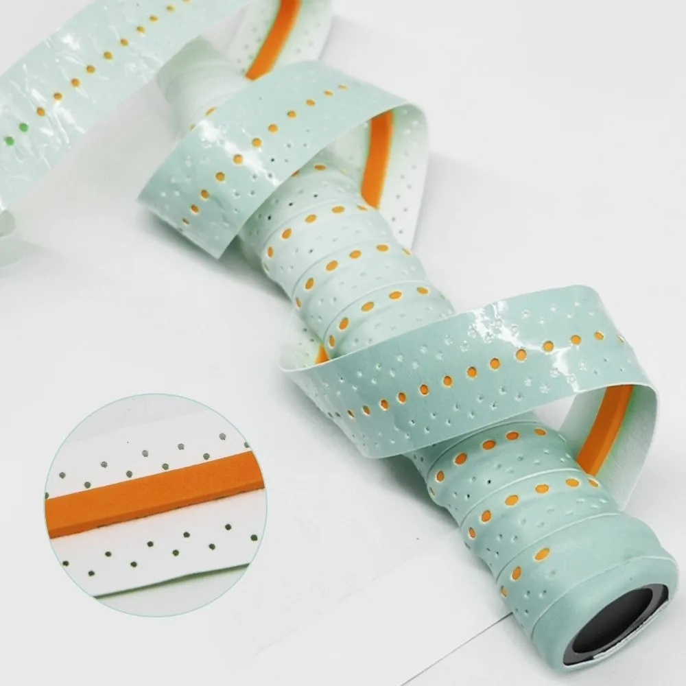 التدرج اللون نغمتين مضرب بدمنتون مقبض مع عارضة مثقوبة قبضة عدم الانزلاق تنفس امتصاص الصدمات المطاط قبضة #5