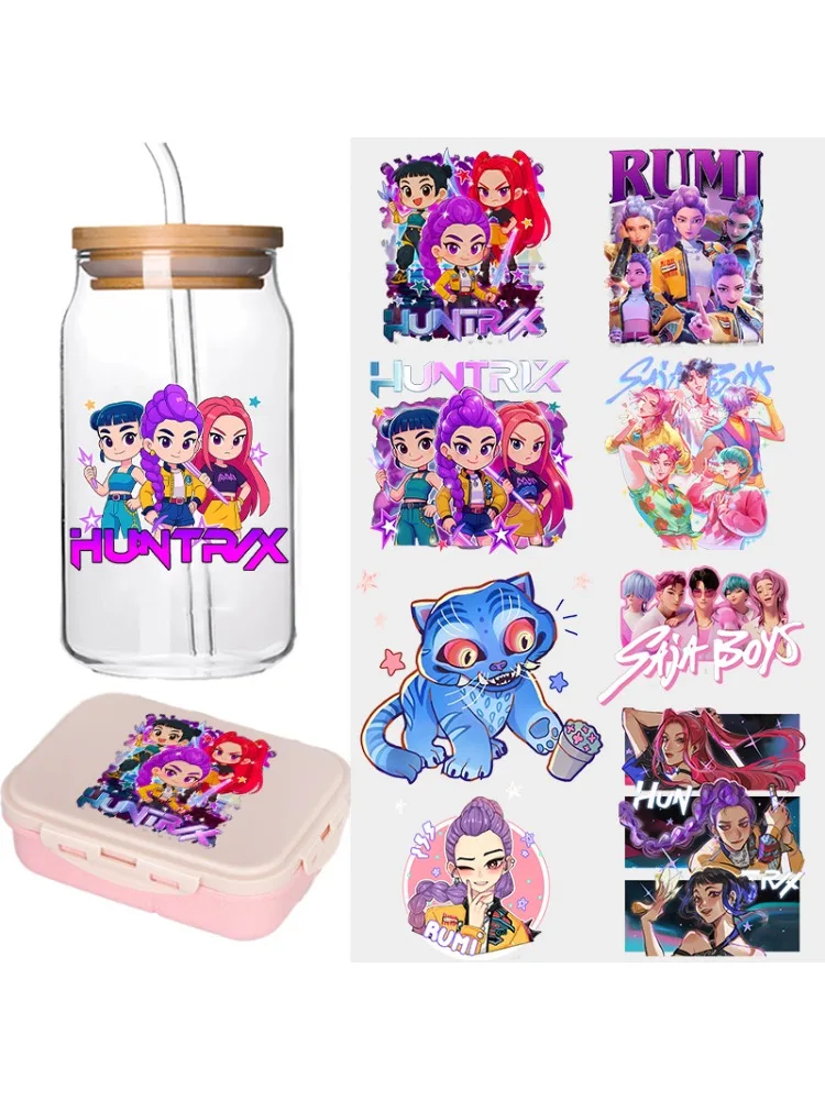 AliExpress MINISO K-pop Demon Hunters DTF Crystal Transfer Transparent Small Stickers for Lunch-box Water Bottle Car E-bike Motorcycle Decoration